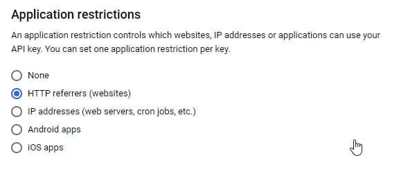  So our Web Browser API Key should be restricted to be used in the HTTP context only.  