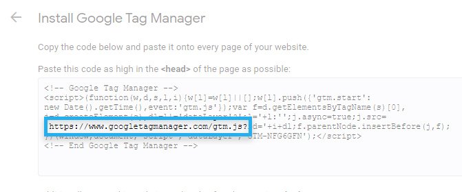 Google Tag Manager, example installation snippet