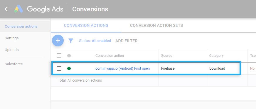 Google Ads / Conversions / Imported Firebase conversion