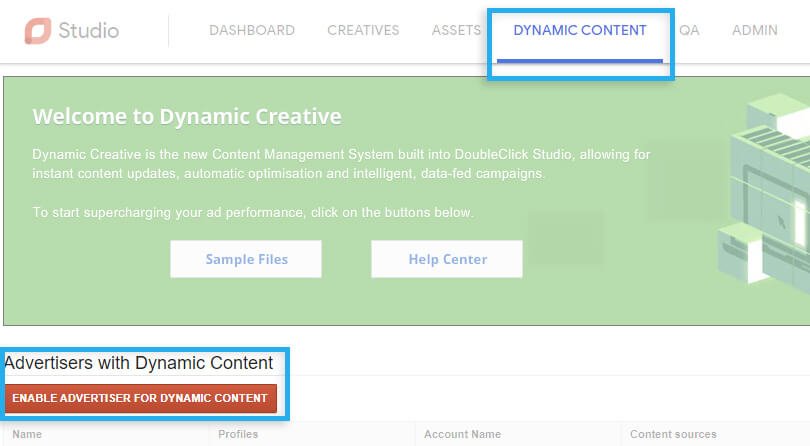 Dynamic Creatives / Remarketing Attribute / Enable Dynamic Content