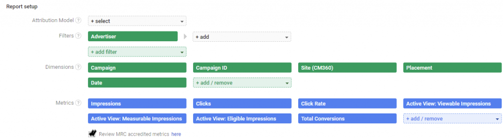 Google Campaign Manager / Reporting / Example campaign fields