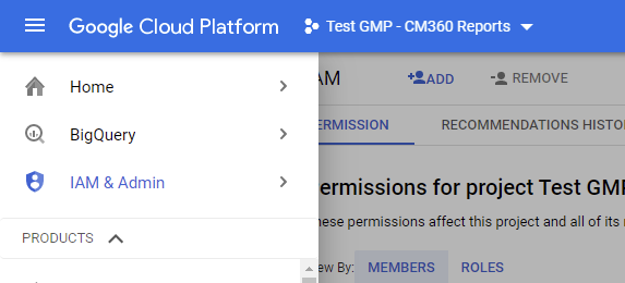 Google Cloud Platform / Pined Menu Sections